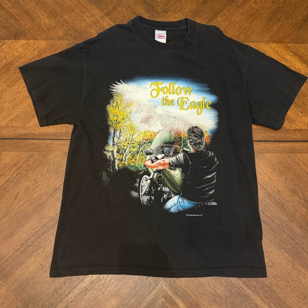 Tennessee River Follow the Eagle Motorcycle Graphic T-Shirt Black Mens Large
